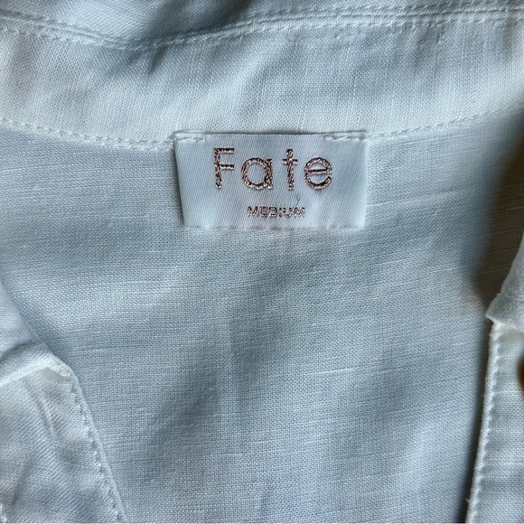 Fate Sleeveless V-Neck Collared Linen Blend Flounce Off White Dress Size M - Picture 5 of 14